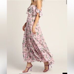 Lulu's Pink Floral Off-Shoulder Maxi Dress